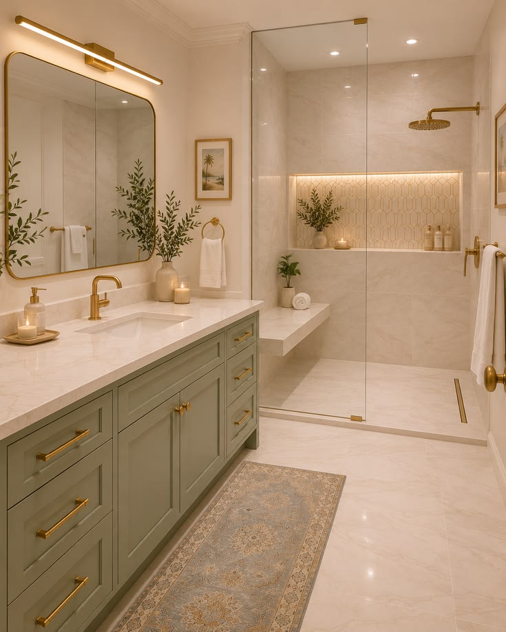 A remodeled bathroom with a walk in shower